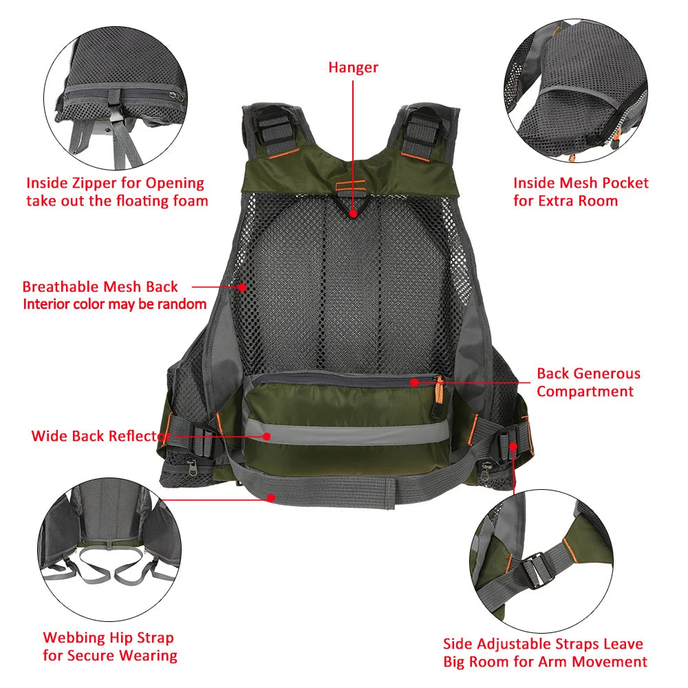 Safety Waistcoat Survival Utility Fly Vest with Chest Pockets