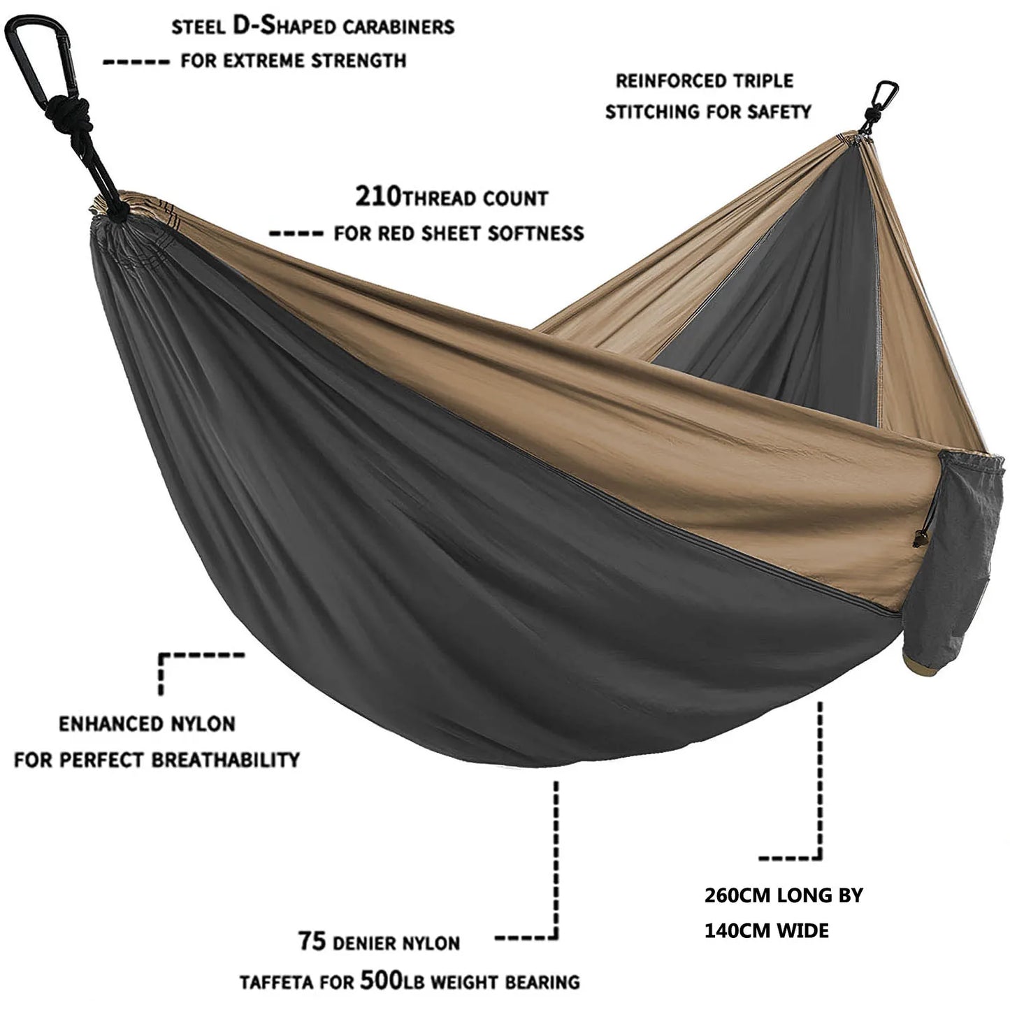 Parachute Hammock with Hammock straps and Black carabine Double Person