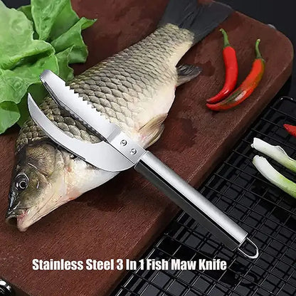Stainless Steel 3 In 1 Fish Scale Knife Cut/Scrape/Dig Maw Knife