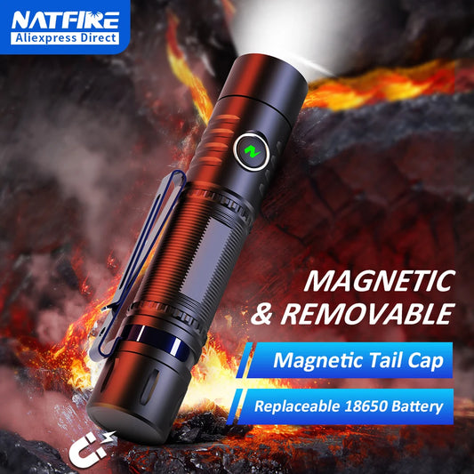 Magnetic Powerful Rechargeable LED Flashlight with Removable 18650 Battery Optional
