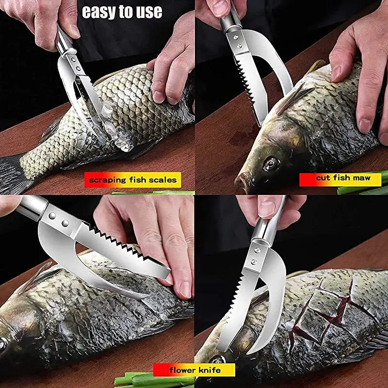 Stainless Steel 3 In 1 Fish Scale Knife Cut/Scrape/Dig Maw Knife