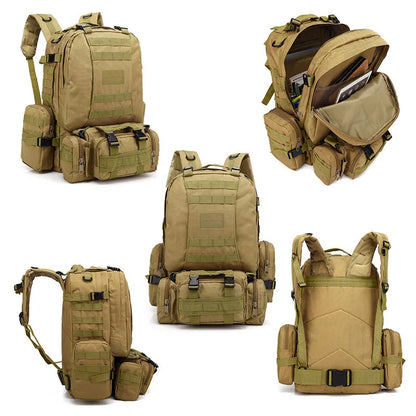 4 in 1 Backpack 55L Tactical Backpack Military Bag Army Rucksack Outdoor Sport Bag Men Camping Hiking Travel Climbing Mochila