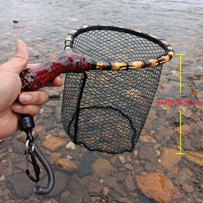 Pure Handmade Wooden handle Fly Fishing Hand Net Small
