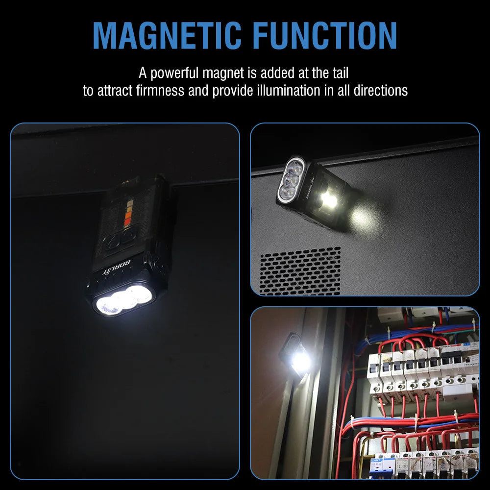 EDC Keychain Flashlight Portable Mini Torch Type-C Rechargeable Work Light With Magnet Clip