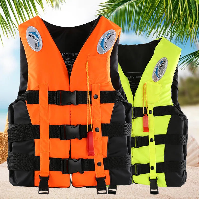 Outdoor Adult Swimming Life Jacket Adjustable Polyester Children Life Vest W/ Whistle