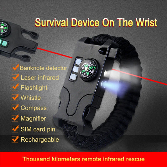 Laser Flashlight bracelet Survival Paracord Bracelet 7 in 1